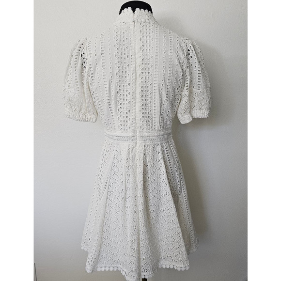 MINT *Lady Ribbon* Women's White Fit and Flare Eyelet Mini Dress S - Picture 5 of 10